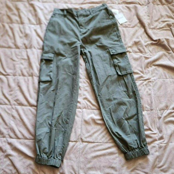 Forever21 Cargo Jogger Pants Sz M Olive Green Khaki NWT 100% Cotton - Picture 3 of 7